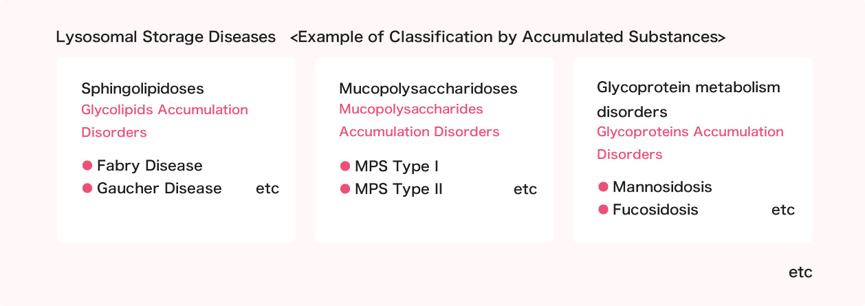 Lysosomal storage diseases <Example of Classification by Accumulated Substances>